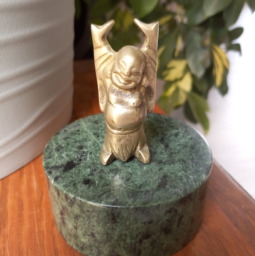 Antique Miniature Brass Laughing Buddha Figurine